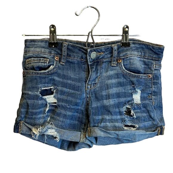 5 for $25🔥00 Aeropostale Cuffed Hem Denim Distressed Midi Shorts - Picture 1 of 6